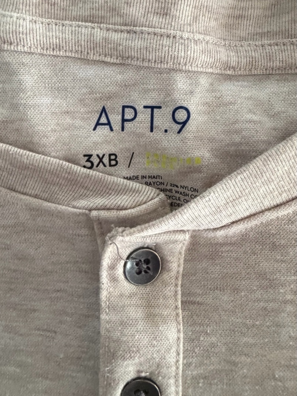 Apt. 9 Light Beige Henley Shirt with Button Placket